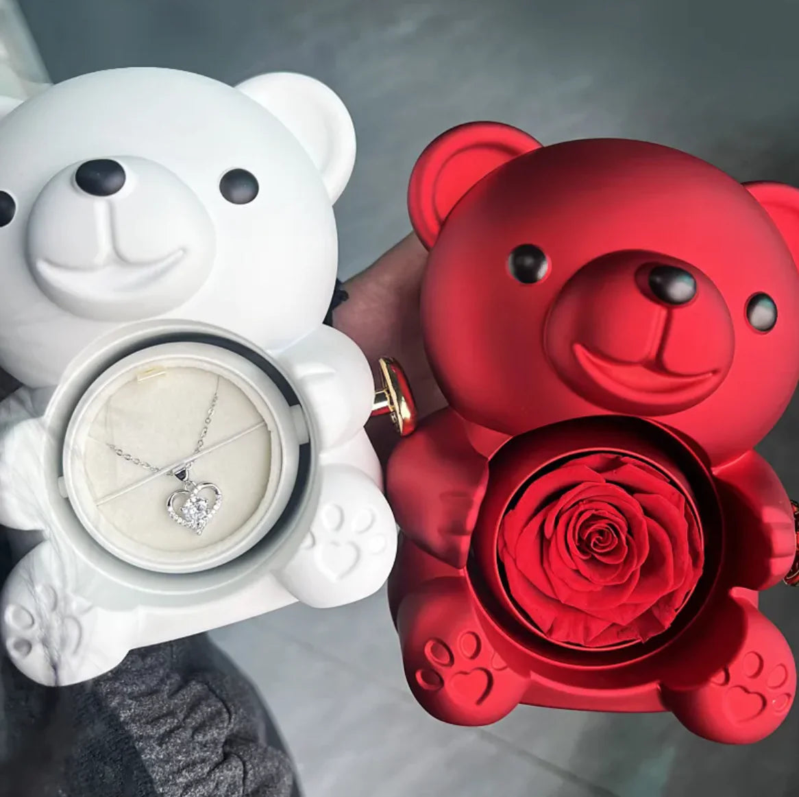 Eternal Rotating Bear Rose Jewelry Gift Box 🎁