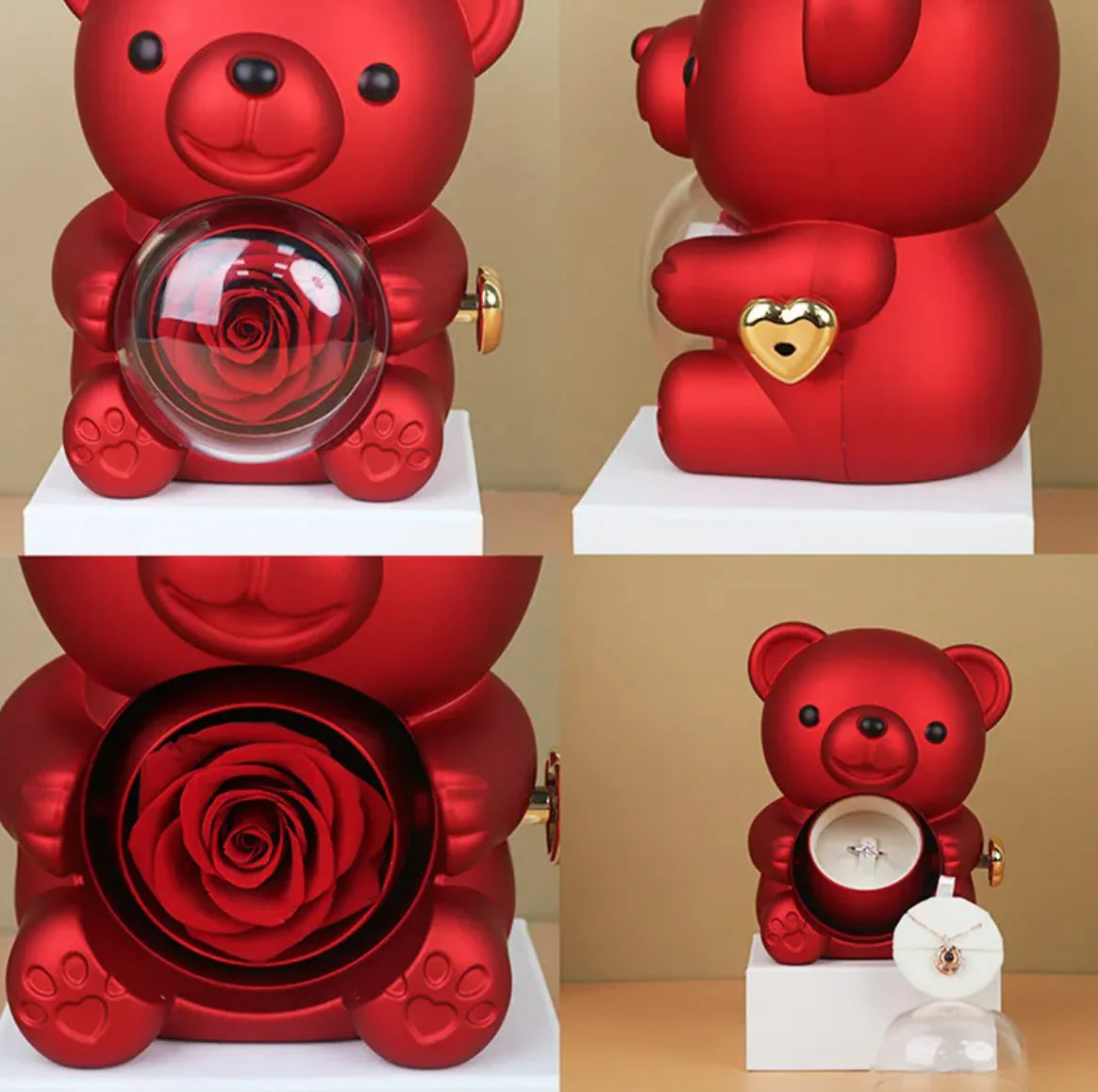 Eternal Rotating Bear Rose Jewelry Gift Box 🎁