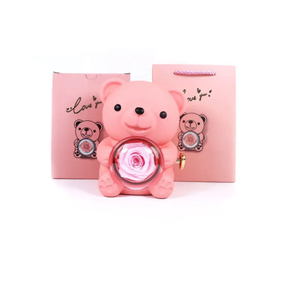 Eternal Rotating Bear Rose Jewelry Gift Box  🎁