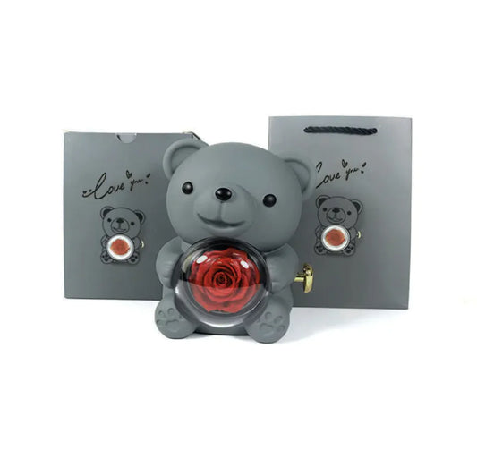 Eternal Rotating Bear Rose Jewelry Gift Box  🎁